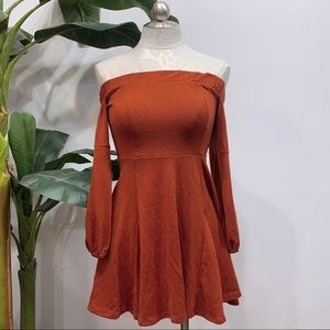 Vestidos Burnt Orange Off The Shoulder Mini Dress